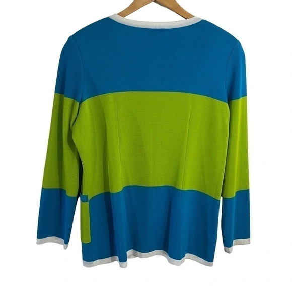 Exclusively Misook Colorblock Cardigan Sweater Medium Statement Buttons Pockets - Picture 2 of 8